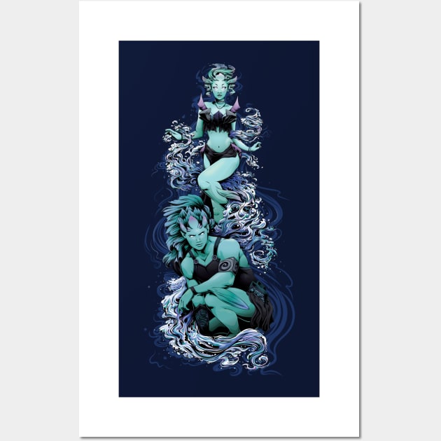 Warriors of Water - Mermaid and Merman Wall Art by redappletees